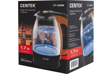 Купить Чайник эл. 1 7 л  2200 СТ-0056 бежевый кофе  LED-подсветка  CENTEK фото №6